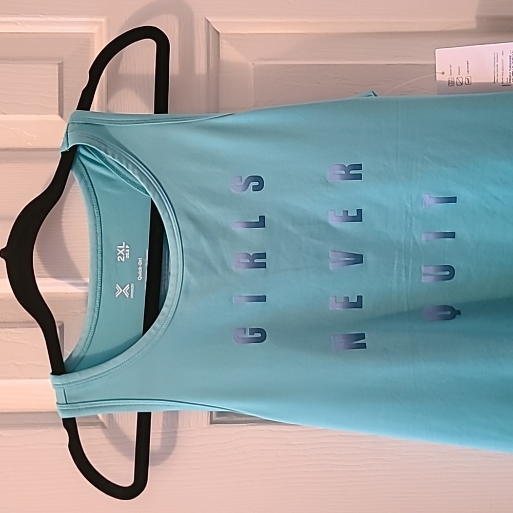 XERSION GIRLS TURQUOISE PLUS TANK TOP 2XL 20.5P "GIRLS NEVER QUIT" 😀